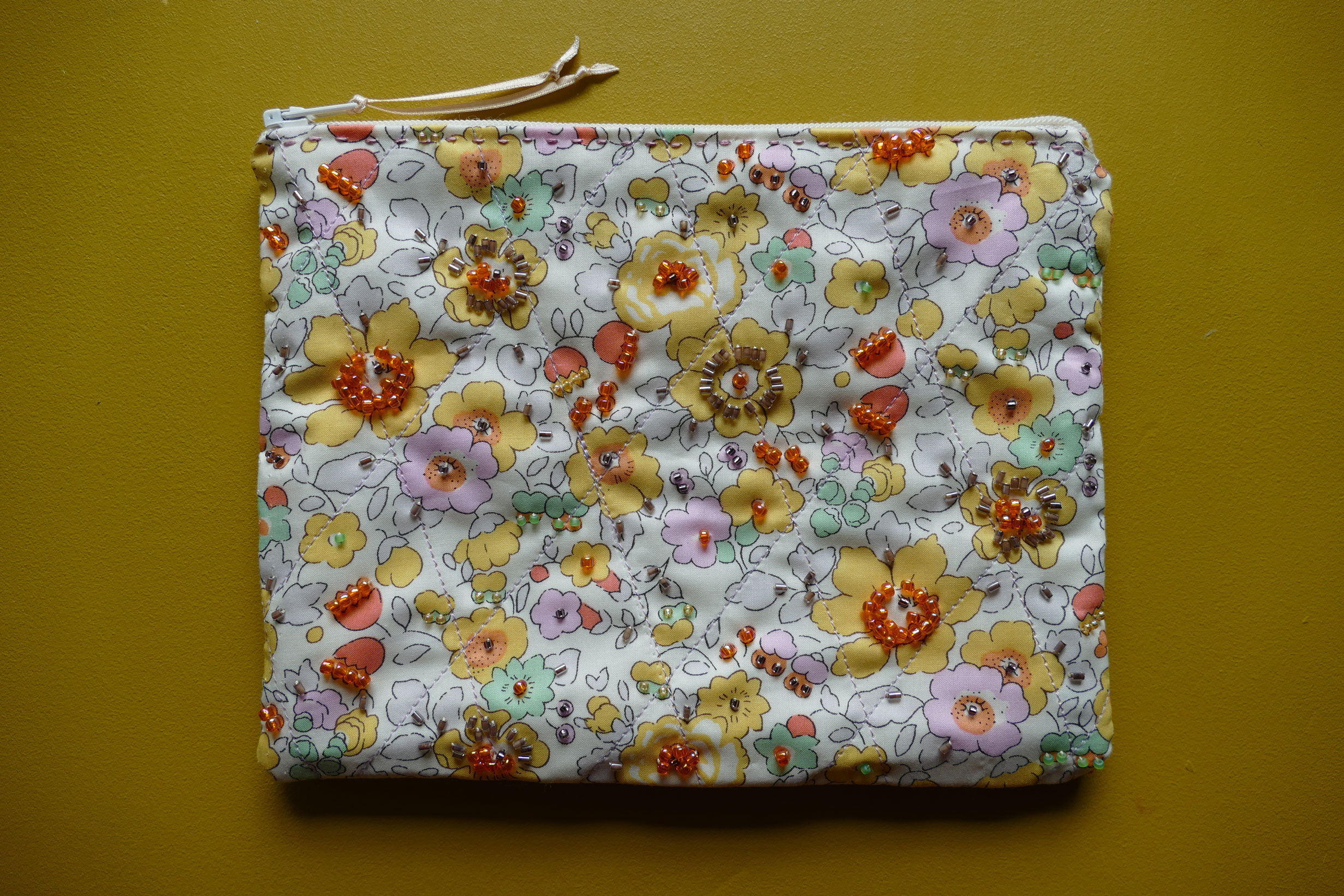 ‘Yellow Floral’ Beaded Zip Bag – pallula